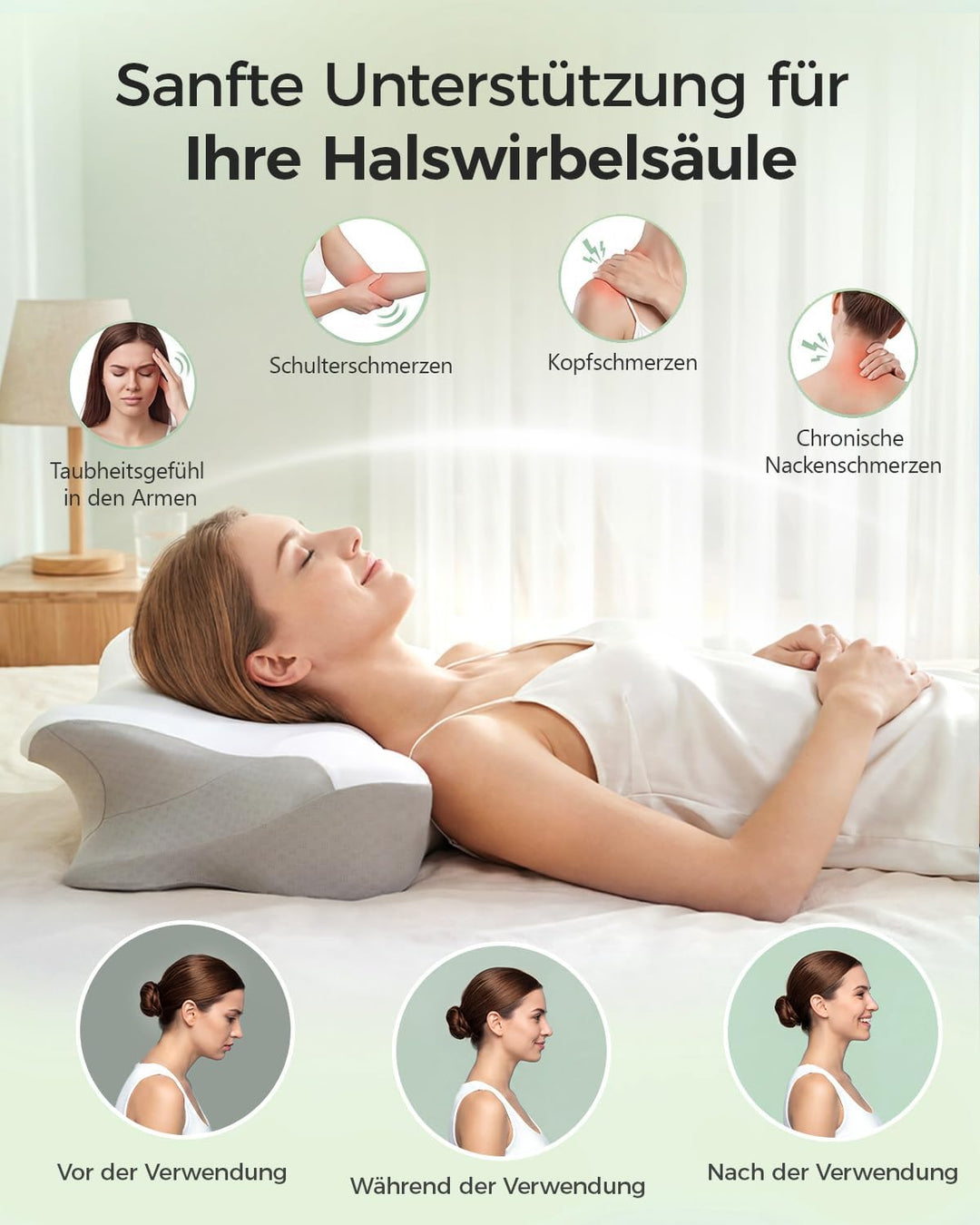 Orthopädisches Nackenkissen aus Memory-Schaum, Ergonomisches Nackenstützkissen für optimalen Schlafk