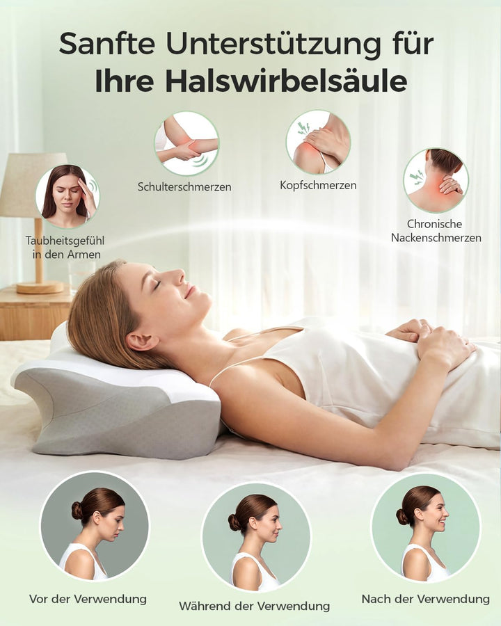 Orthopädisches Nackenkissen aus Memory-Schaum, Ergonomisches Nackenstützkissen für optimalen Schlafk