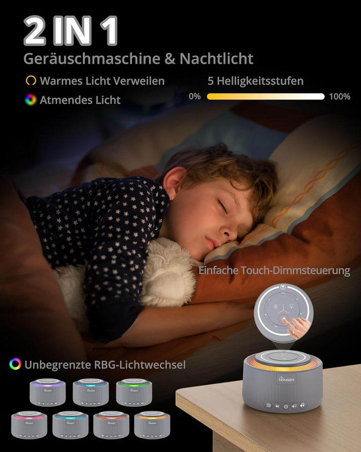 HOMGEN White Noise Machine Weisses Rauschen Maschine Einschlafhilfe Baby Erwachsene 30 Klänge & 30 S
