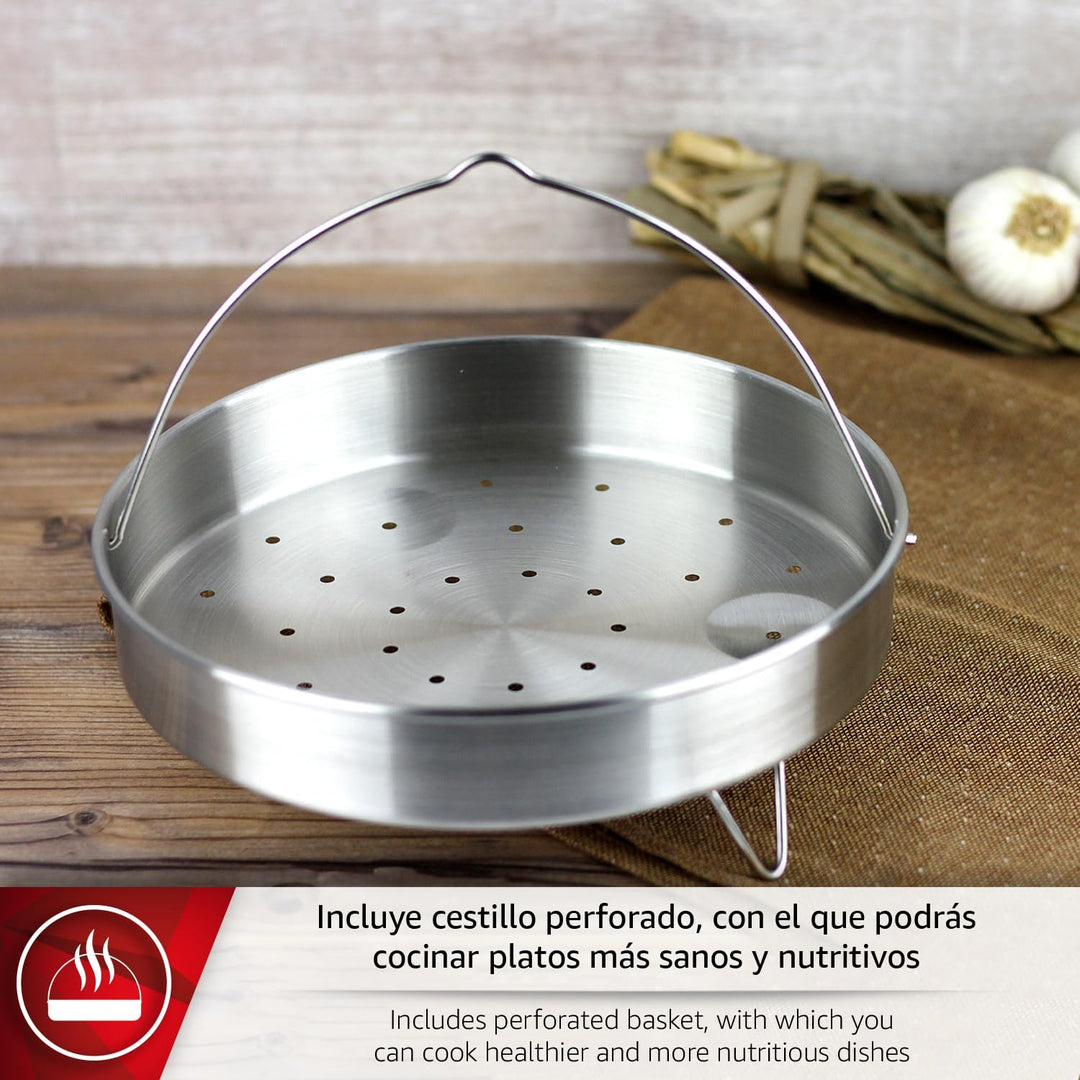 Magefesa Practika Plus - Exklusives Set Schnellkochtopf 7.5L + Korb + Glasdeckel, Edelstahl 18/10, D