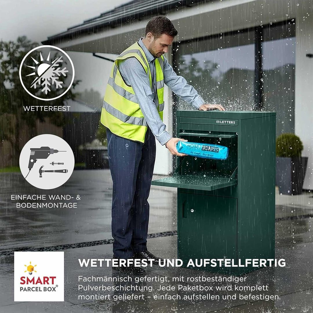 SMART PARCEL BOX XXL Paketbox für draussen, Paketbriefkasten zum Einbauen, zur Wandmontage oder frei