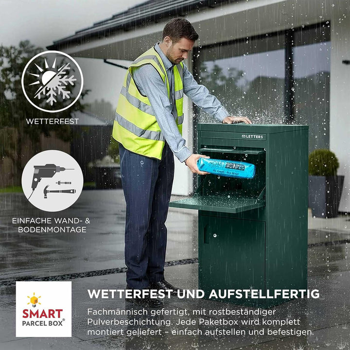 SMART PARCEL BOX XXL Paketbox für draussen, Paketbriefkasten zum Einbauen, zur Wandmontage oder frei