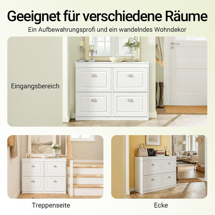 SoBuy Schuhschrank mit 4 Klappen - Schmaler Schuhkipper mit 8 Ablagen, Verstellbares Schuhregal für