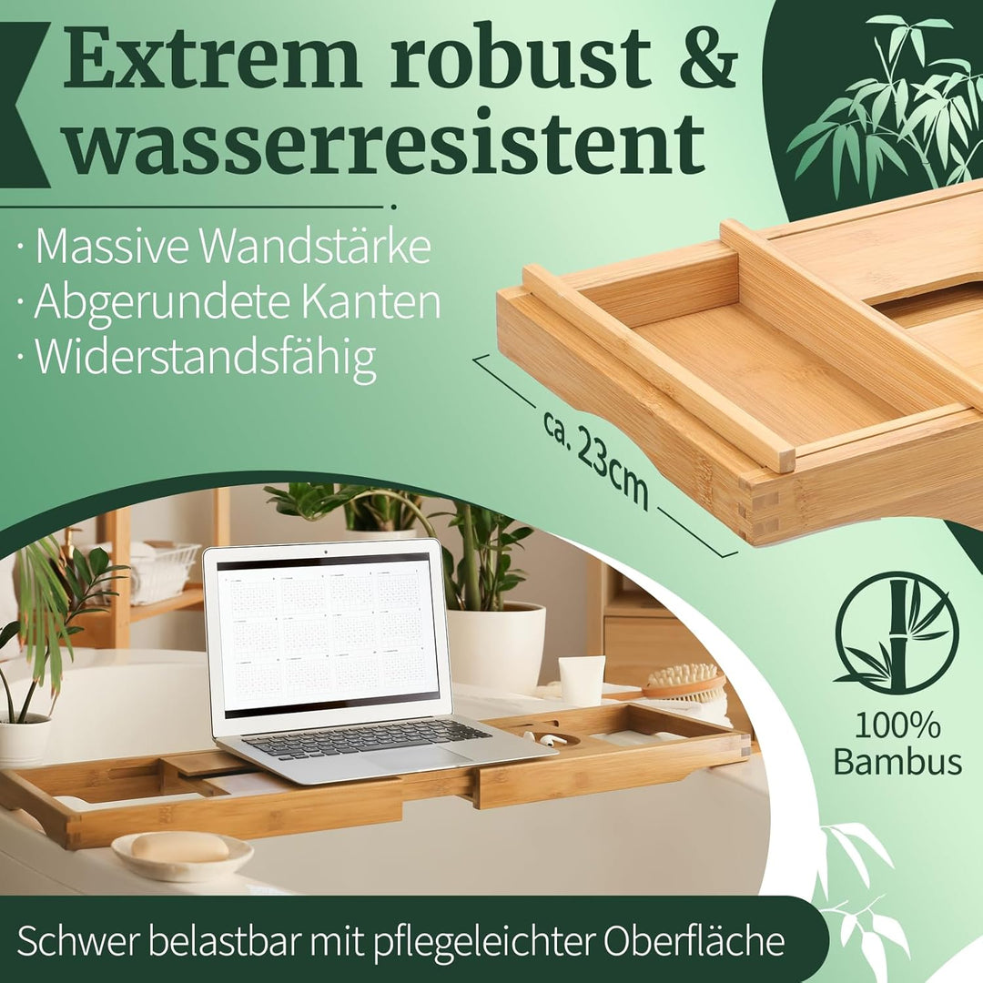HEIMWERT Badewannenablage Badewannentablett Ablage Badewanne - Extragross mit ausklappbarem Ständer