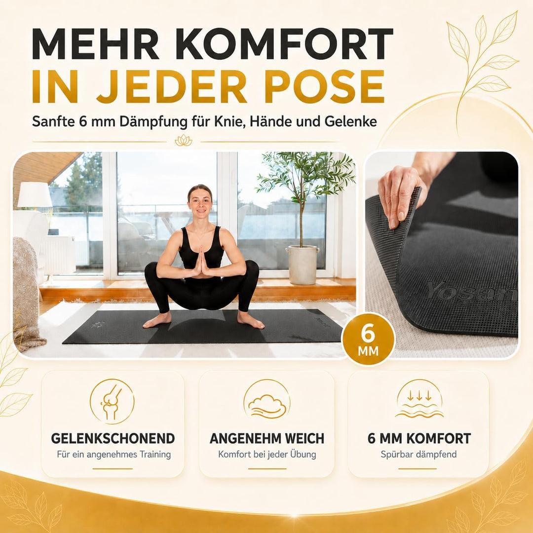 Yogamatte inkl. Tragetasche &amp; Video Kurs I Yoga Matte rutschfest I weiche Gymnastikmatte I Sportmatt