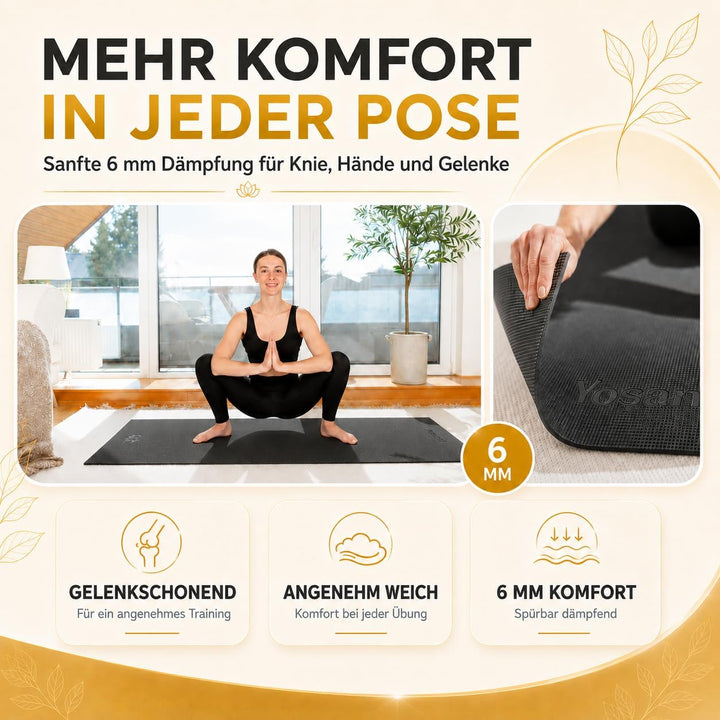 Yogamatte inkl. Tragetasche &amp; Video Kurs I Yoga Matte rutschfest I weiche Gymnastikmatte I Sportmatt