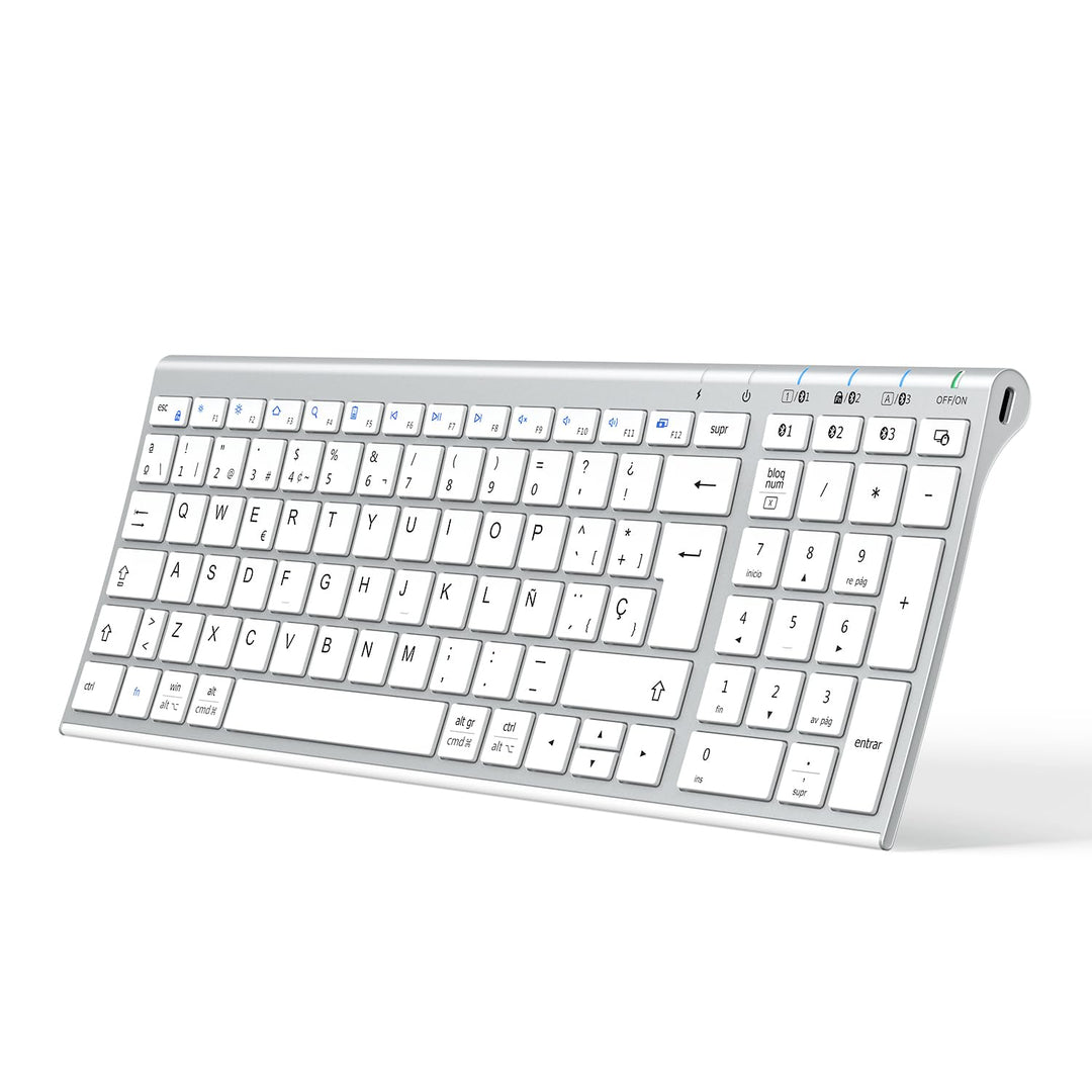 iClever Teclado Bluetooth BK10, Teclado Inalámbrico Multi Dispositivo Recargable Con Teclado Numéric