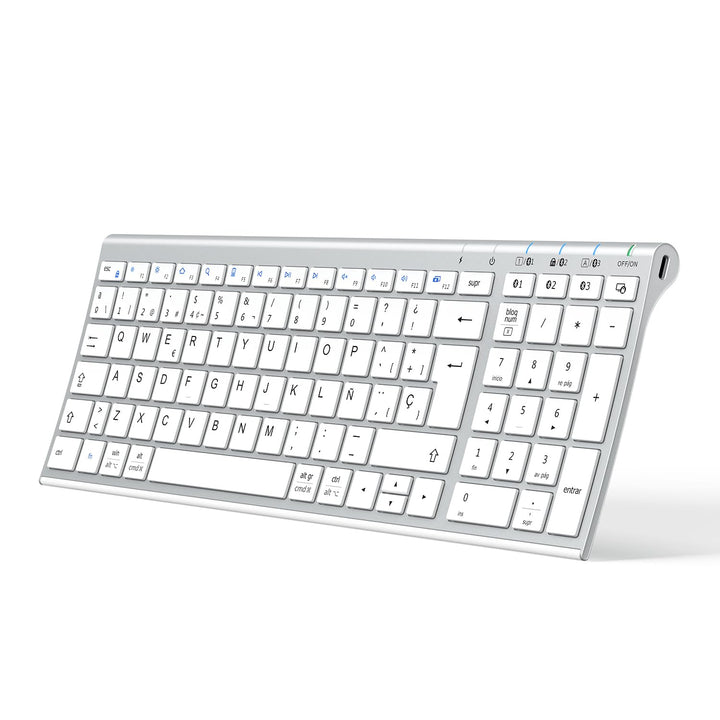 iClever Teclado Bluetooth BK10, Teclado Inalámbrico Multi Dispositivo Recargable Con Teclado Numéric