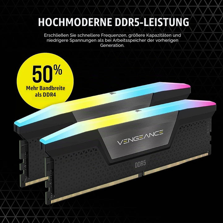CORSAIR VENGEANCE RGB DDR5 RAM 32GB (2x16GB) 6200MHz CL36 Intel XMP 3.0 Desktop-Arbeitsspeicher – Sc
