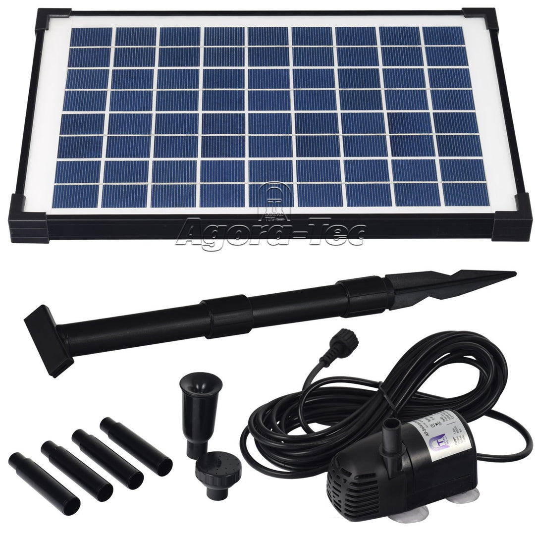 Agora-Tec® AT-10W Solar Teichpumpe 10 Watt, Hmax.: 600l/h Fontainenhöhe: 1,00m für Gartenteich oder