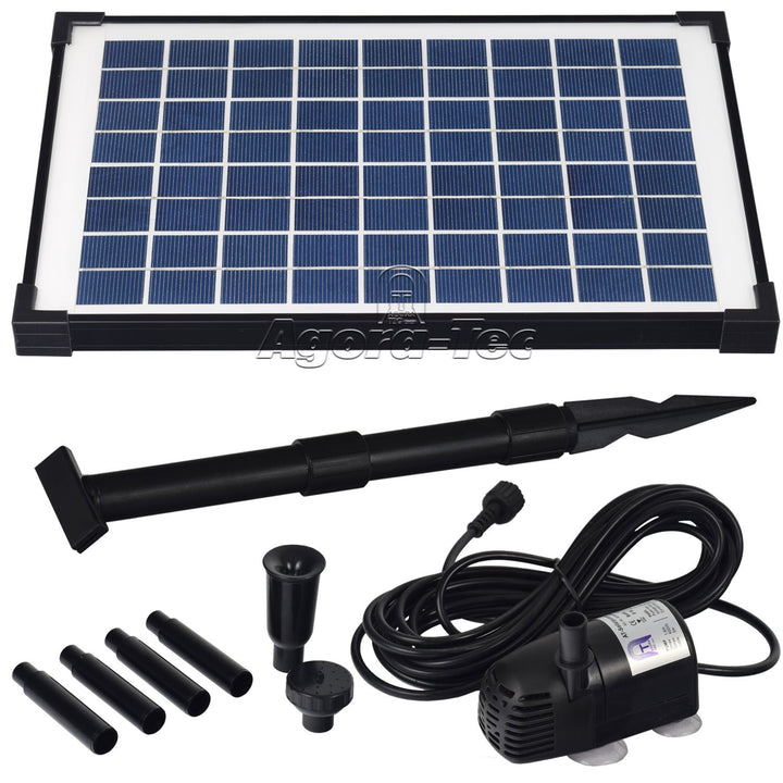 Agora-Tec® AT-10W Solar Teichpumpe 10 Watt, Hmax.: 600l/h Fontainenhöhe: 1,00m für Gartenteich oder