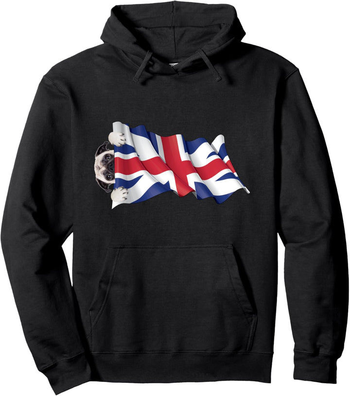 Union Jack Flag Dog Pug Pullover Hoodie