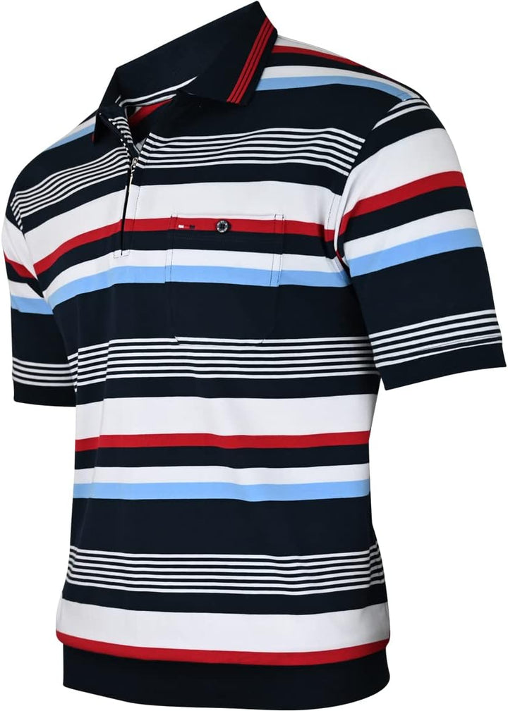 Soltice Herren Kurzarm Poloshirts Gestreifte Blousonshirts mit Brusttasche Baumwoll-Mix, Grösse M bi