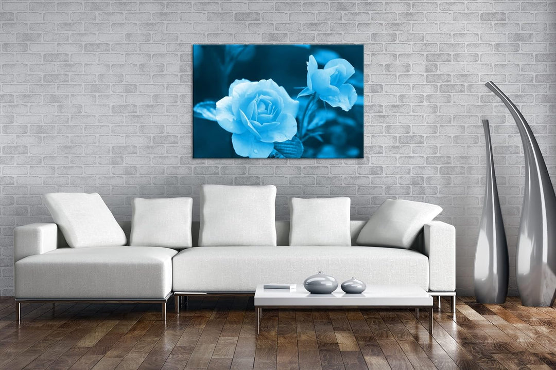 deyoli schöne orangene Blumen Format 80x60 Effekt: Monocrome Blau als Leinwandbild, Motiv fertig ger