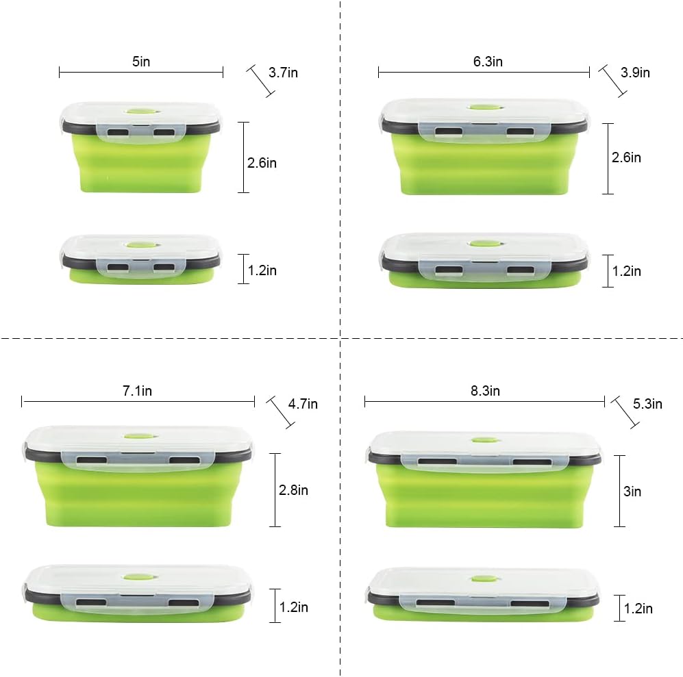 Faltbare Frischhalteboxen 4 PCS Faltbare Frischhaltedosen, Platzsparende Lunchbox für Camping Büro S