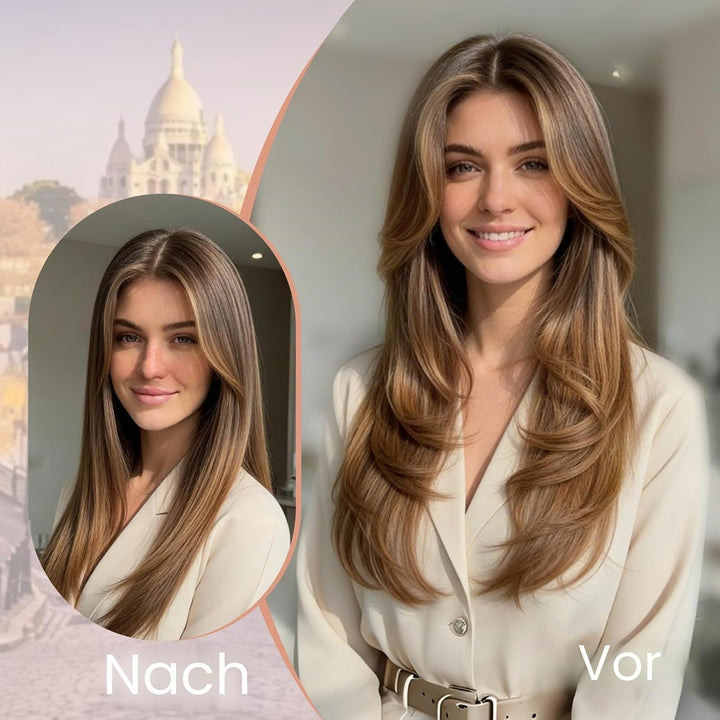 S-noilite Clip In Extensions Echthaar Dunkelbraun Real human hair 1 pieces 5 clips Haarverlängerunge