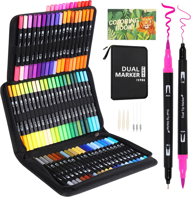 Sonlaryin Dual Brush Pen Set, Pinselstifte 72, Fineliner Set, Filzstifte Dicke und Dünne für Kinder,