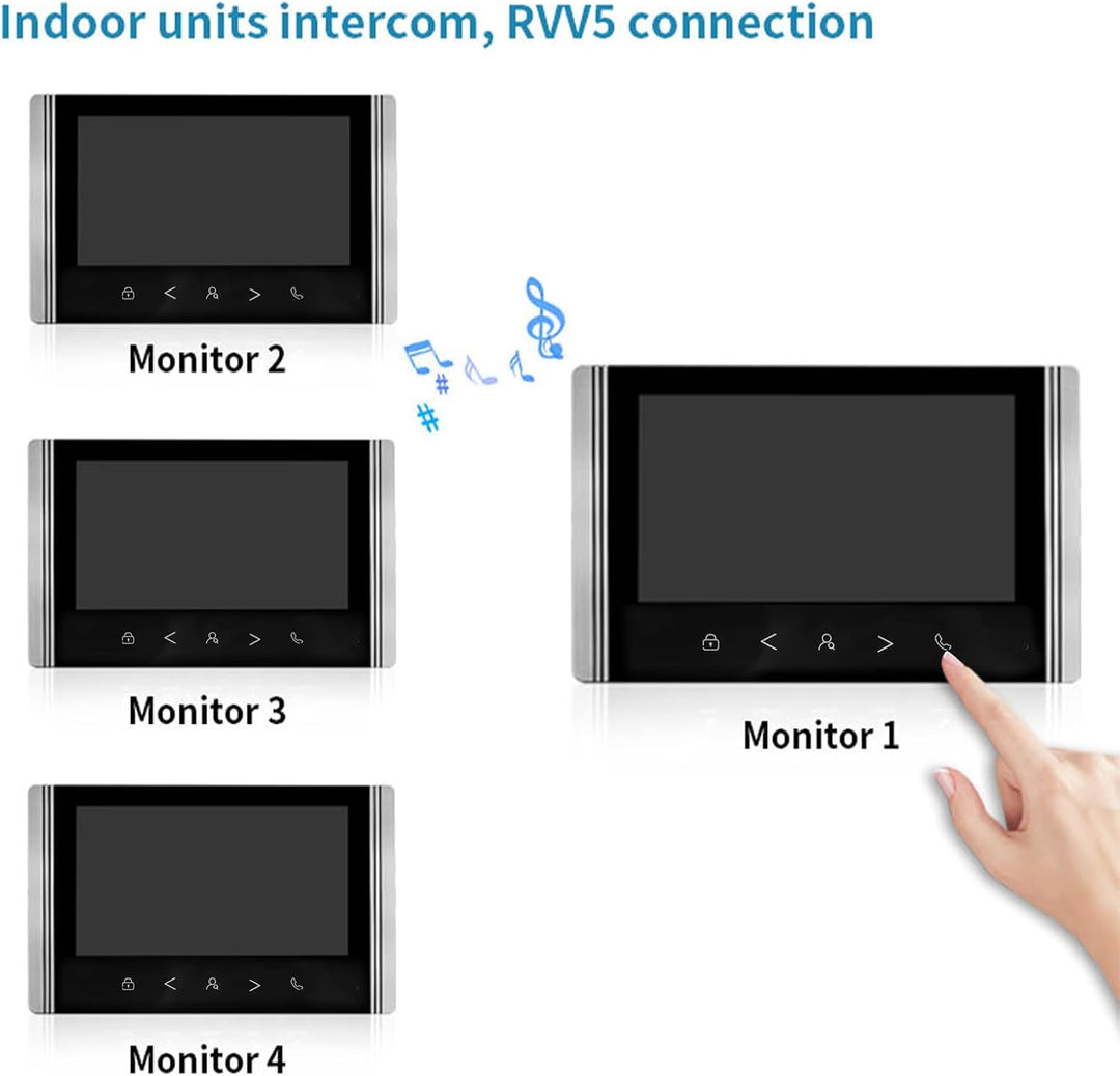 WiFi Smart Video Doorbell Intercom BT TY APP Remote Control 7 Inch 1080P HD Display Screen Night Vie