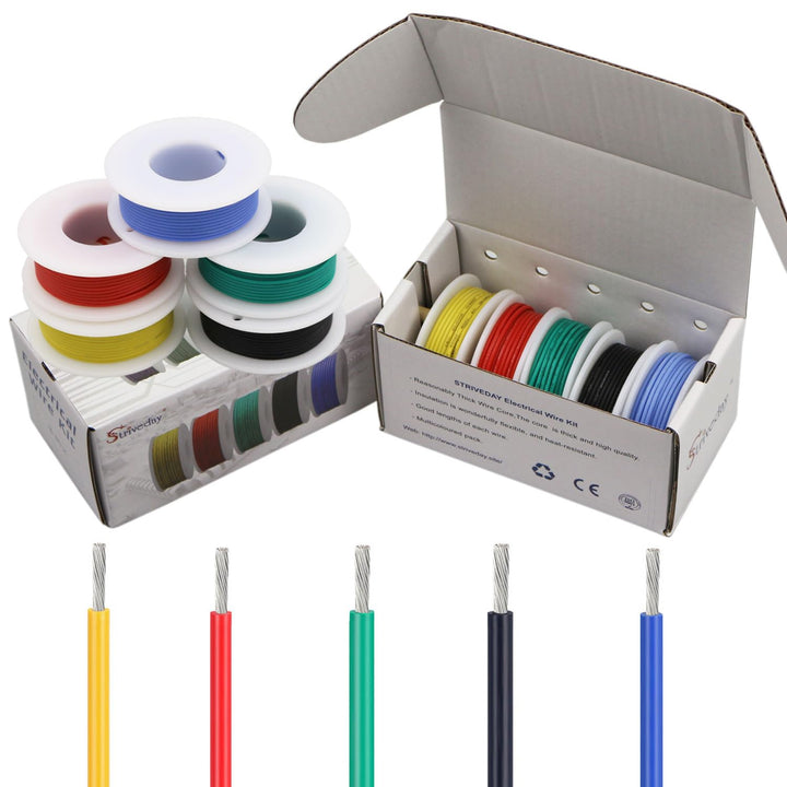 Striveday™ 26 AWG Flexibler Silikondraht, elektrischer Draht, 26 Gauge, verzinnter Kupferhaken, 300