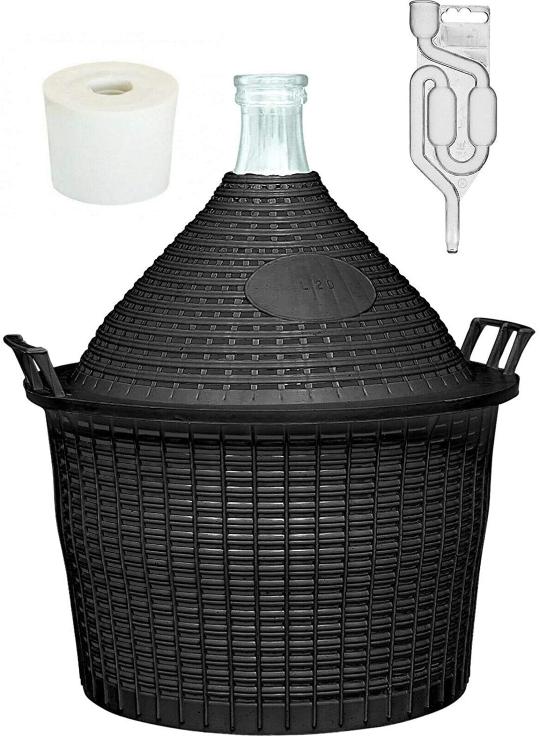 10 LGlasballon Set mit Schutzkorb Gärröhrchen und Gummistopfen - 100% Hergestellt in der EU - Hochwe