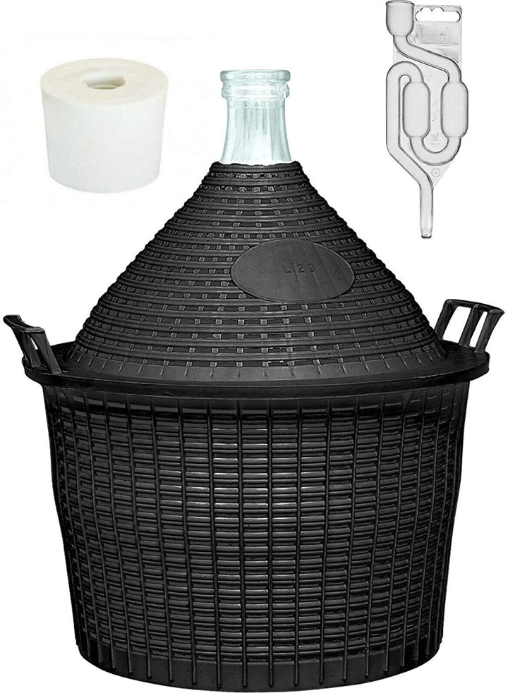 10 LGlasballon Set mit Schutzkorb Gärröhrchen und Gummistopfen - 100% Hergestellt in der EU - Hochwe