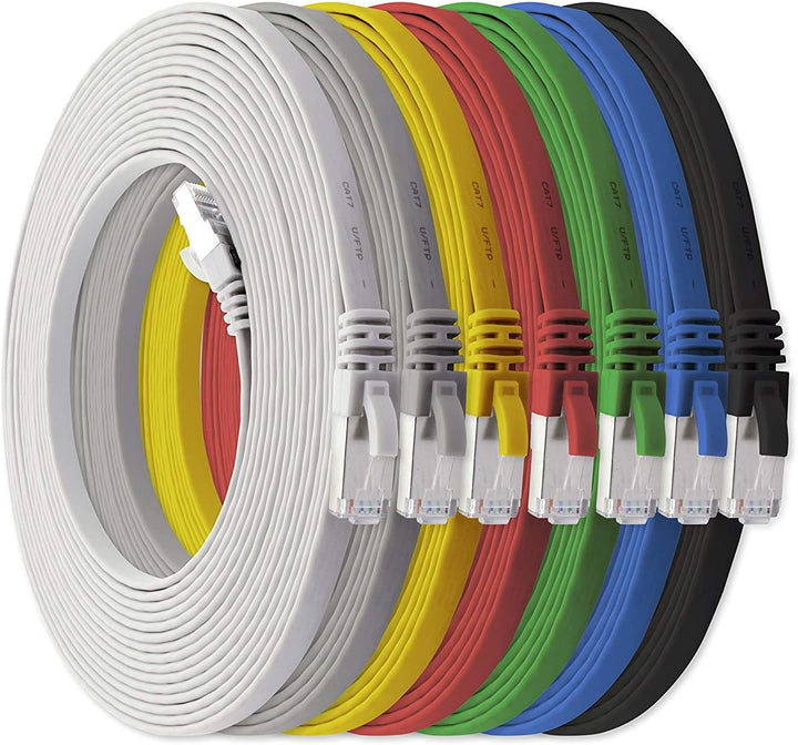 1aTTack.de 0,25m - 7-Farben - 7 Stück Cat7 Flachkabel Netzwerkkabel Cat 7 Rohkabel Gigabit Lan (10Gb