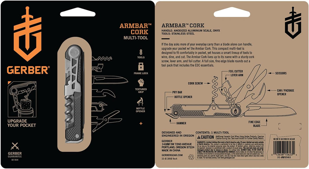 Gerber Taschenmesser mit 8 Funktionen, Multitool mit glatter Klinge, ArmBar Cork, Gold, Edelstahl/Al