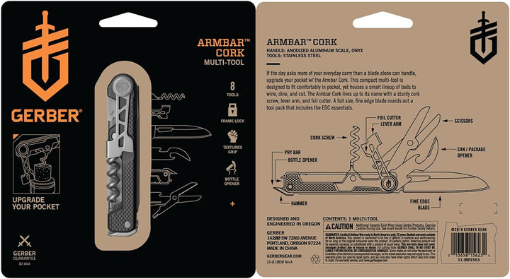 Gerber Taschenmesser mit 8 Funktionen, Multitool mit glatter Klinge, ArmBar Cork, Gold, Edelstahl/Al