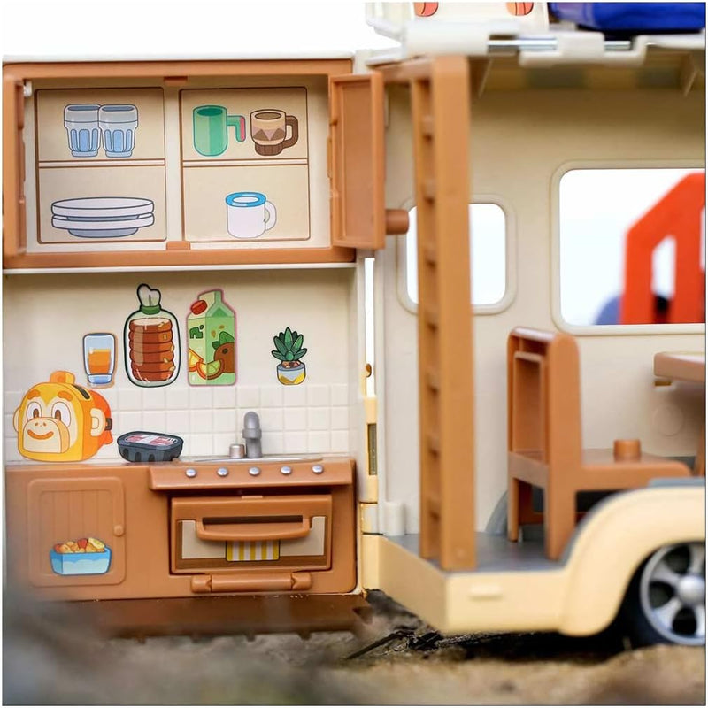 Bluey Wohnwagen-Spielset mit Jean Luc-Figur und vielem weiterem Zubehör, ausklappbarer Camper, kombi