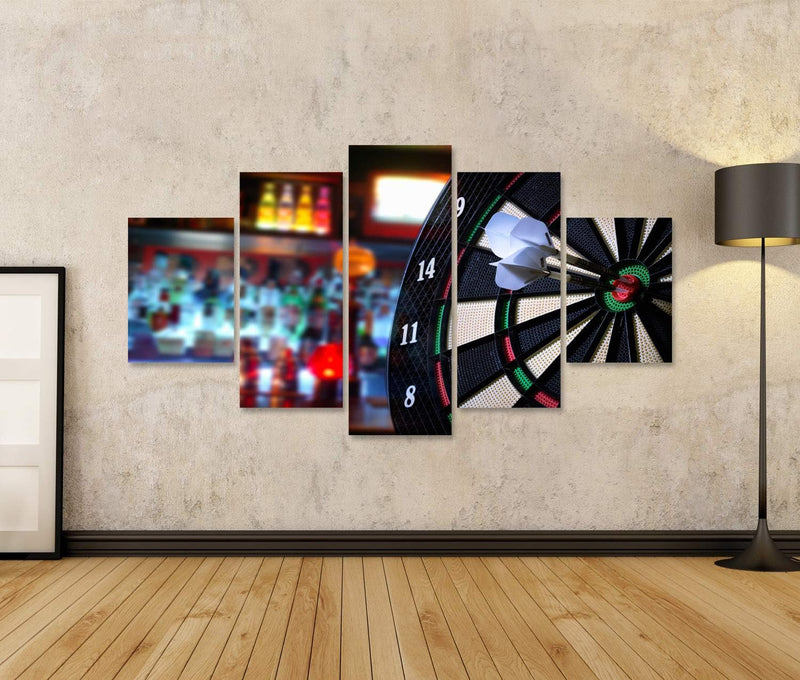 Bild auf Leinwand Darts Wandbild Poster Kunstdruck Bilder Format: 170x80cm - 5 Teile, Format: 170x80