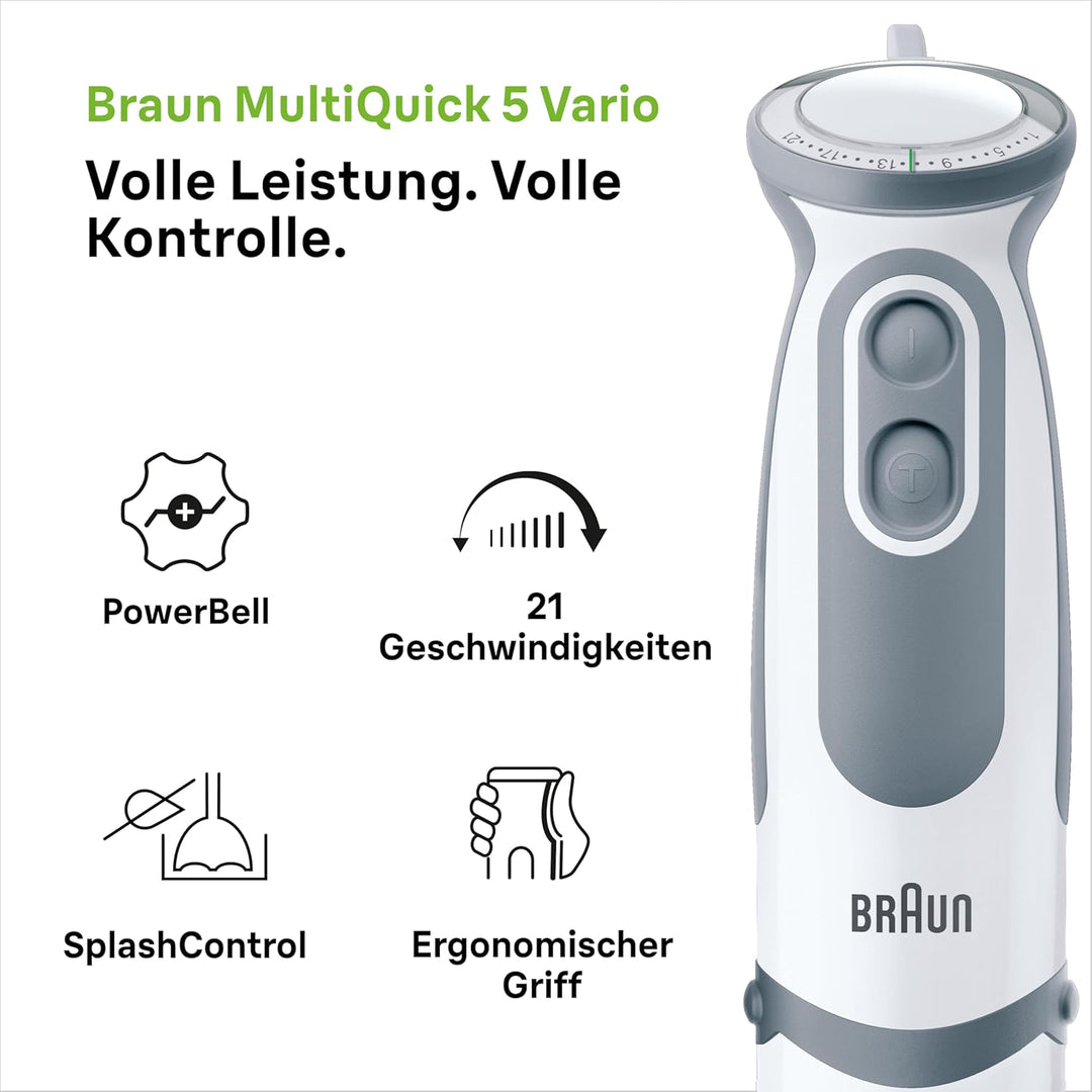 Braun Stabmixer MQ 5200WH - MultiQuick 5 Vario Pürierstab mit Edelstahl Mixfuss, 1000 Watt, inkl. 60
