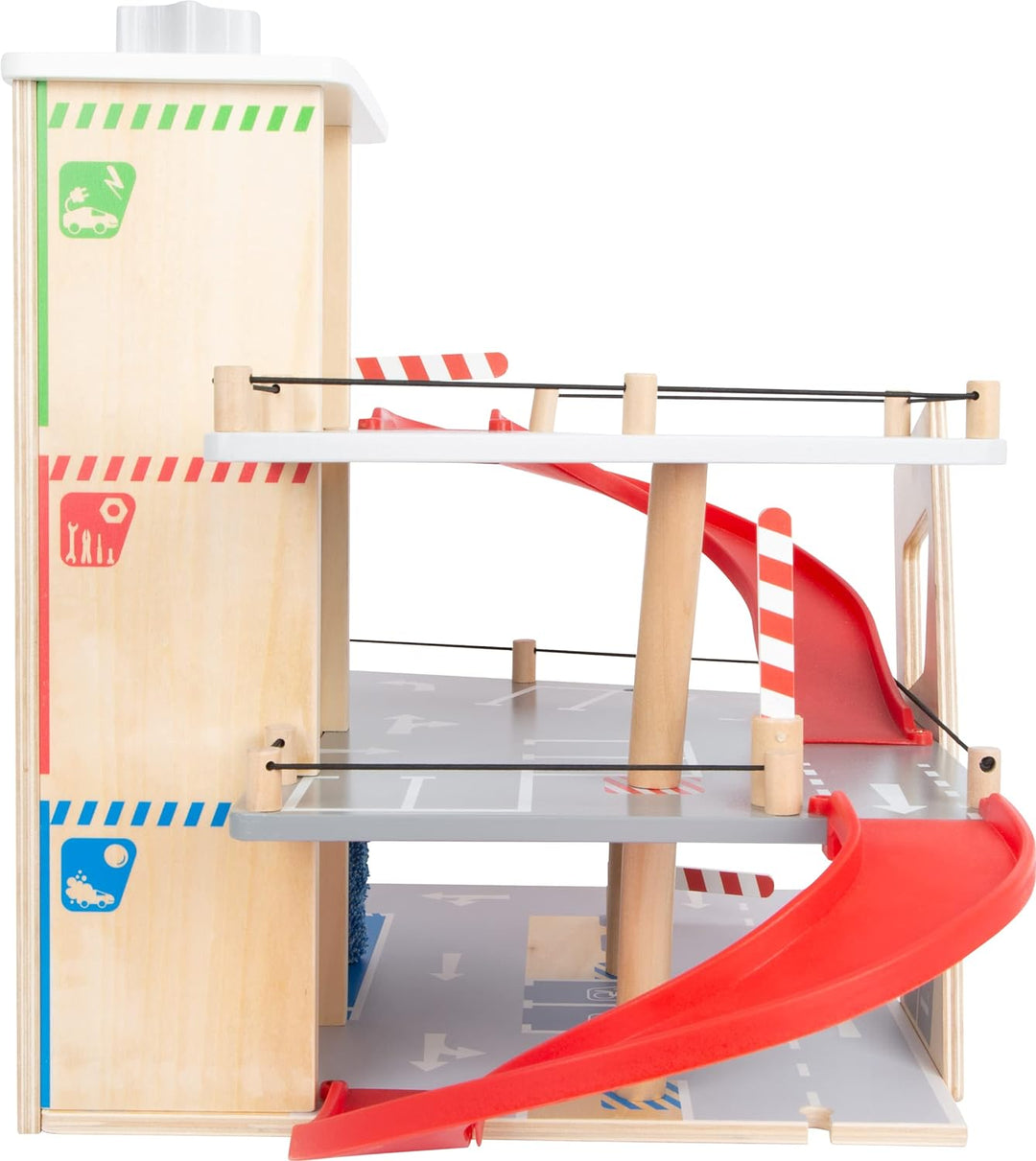 small foot Parkhaus Premium, über 3 Ebenen mit Rampe, Parkhaus für Kinder aus Holz, Rollenspielzeug,