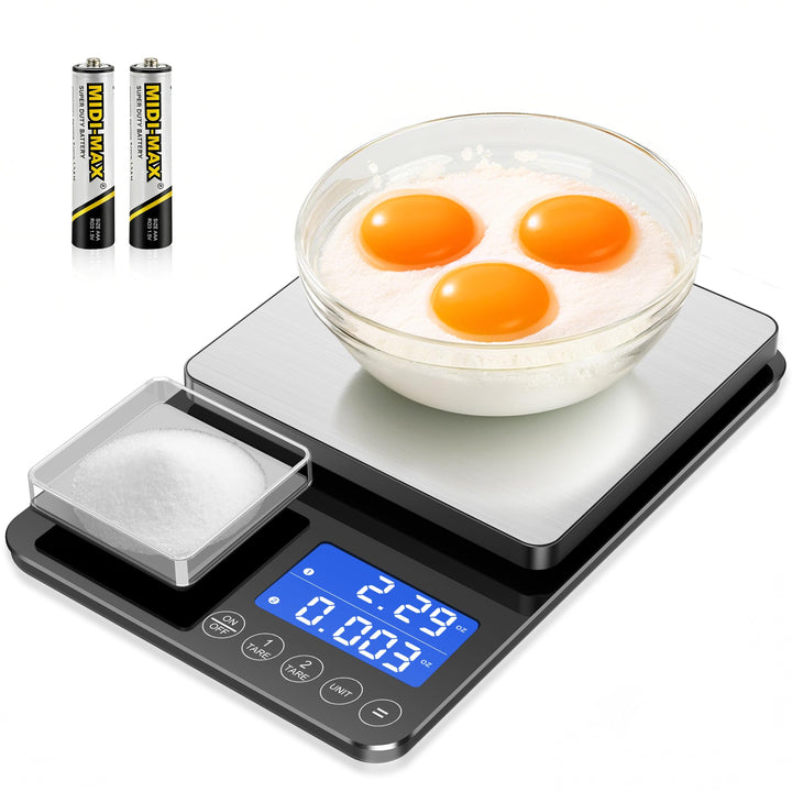 Küchenwaage Digital 15 kg / 0,01 g, Hochpräzise Zweibereichs Waage Küche mit Addierfunktion, Tara-Fu