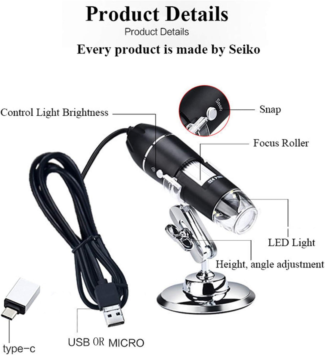 XVZ USB Digital Mikroskop, Handheld 50X bis 1600X Vergrösserung Endoskop,USB Mikroskop mit Ständer u