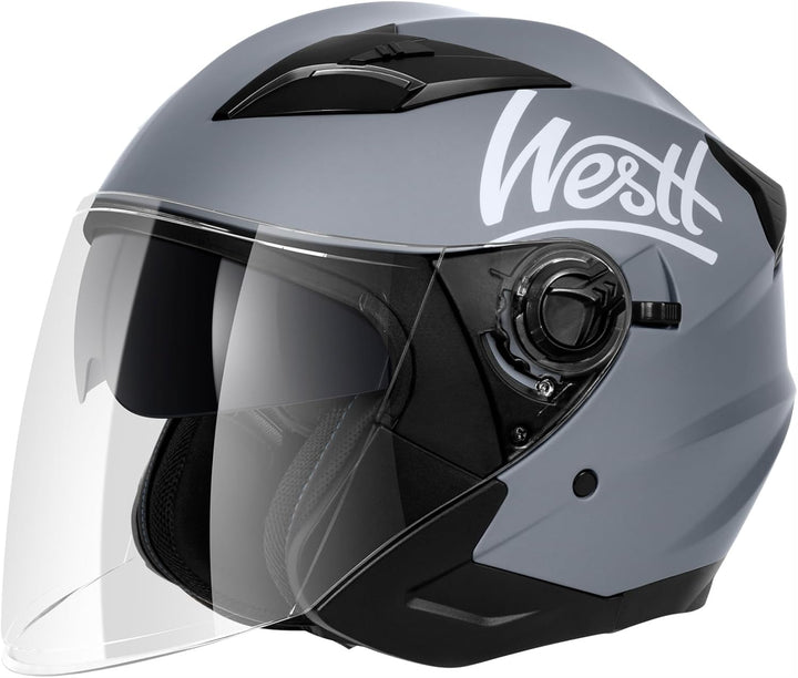 Westt Jethelm Motorradhelm mit Visier und Sonnenblende, ECE 22.06 Zertifiziert, Leichter Open-Face H