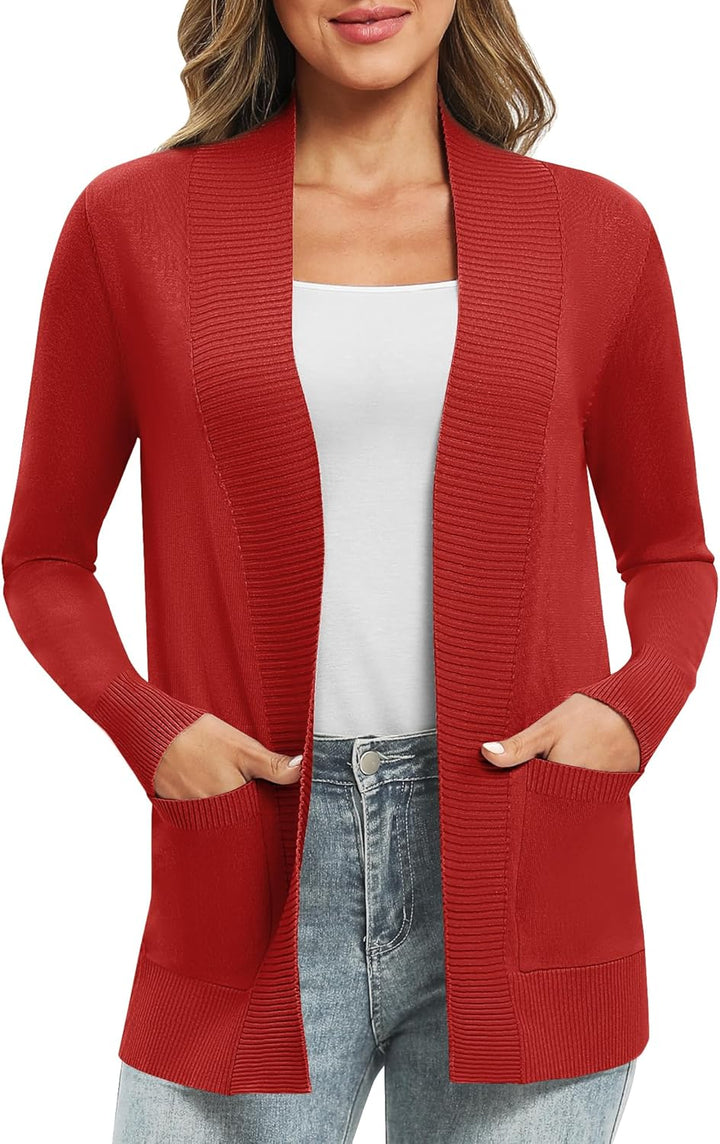 EXCHIC Damen Lange Ärmel Gestrickt Strickjacke Leicht Gemütlich Offene Vorderseite Lange Freizeitjac