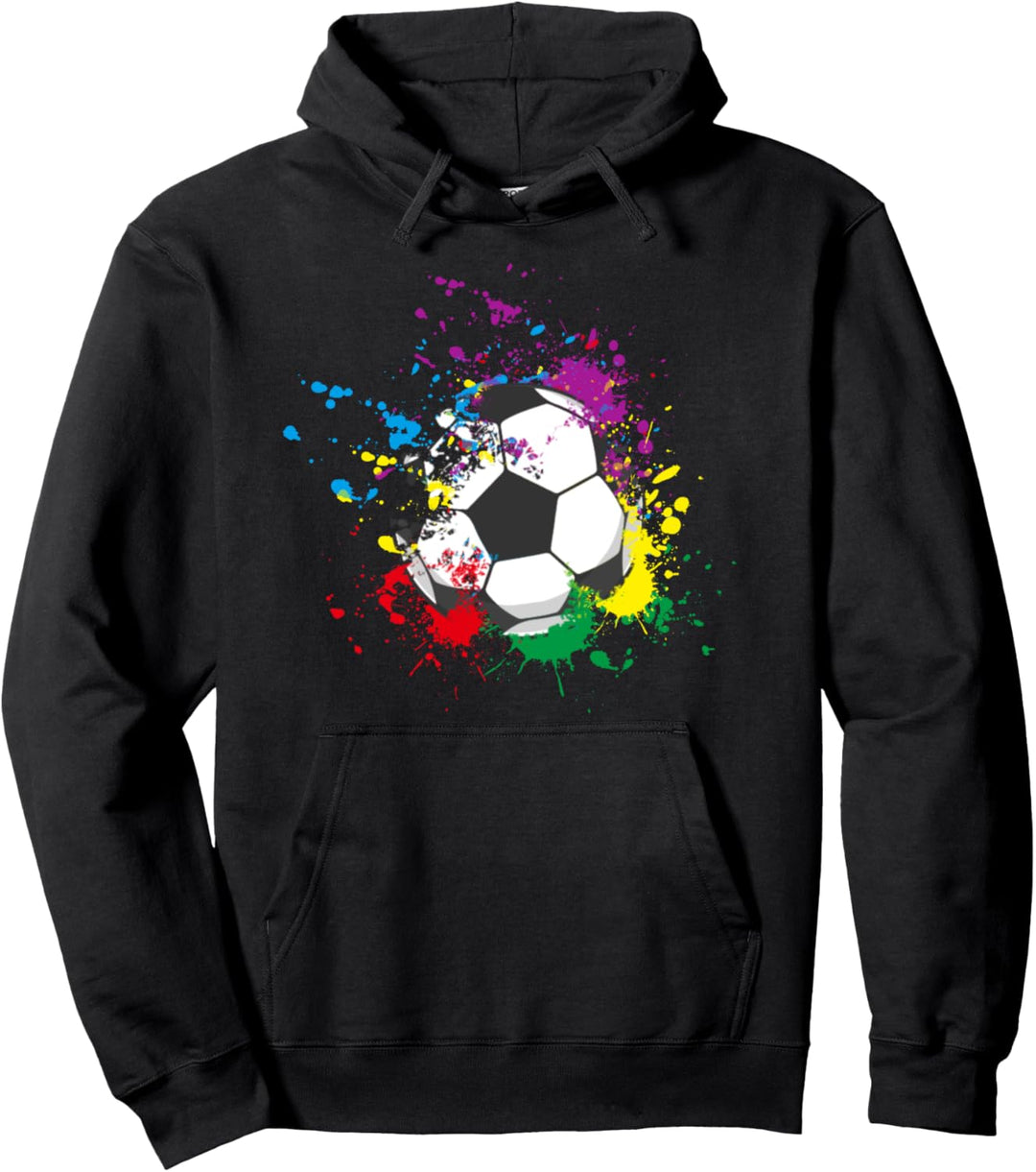 Bunter Splash Fussball Pullover Hoodie