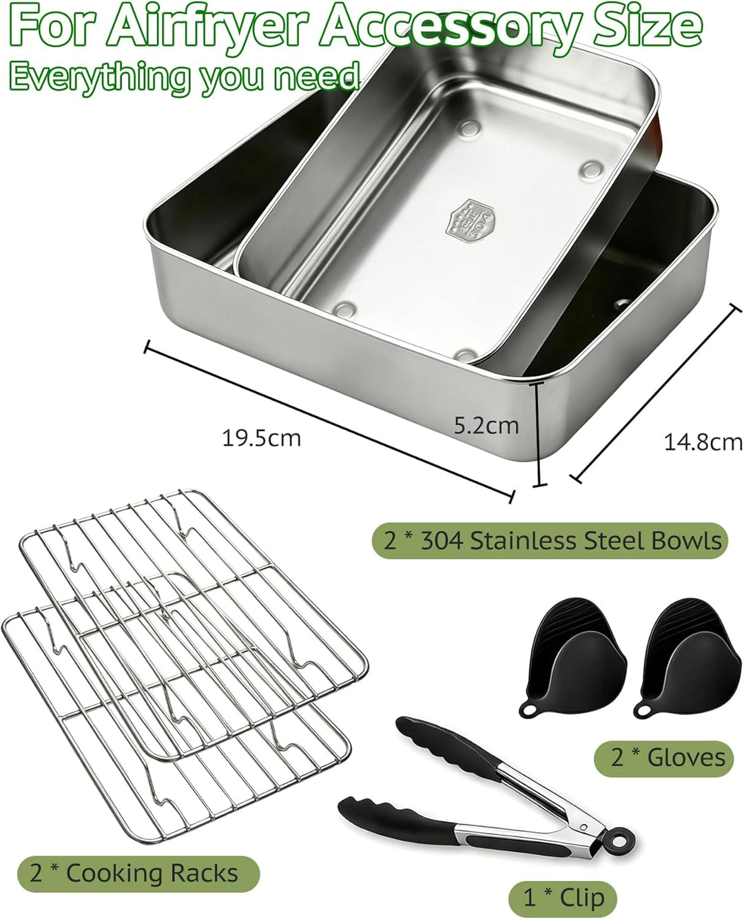 AirFryer Zubehör 6-Piece Set for Ninja Dual Zone & FlexDrawer, 2 X 304 Auflaufform Edelstahl & Grill
