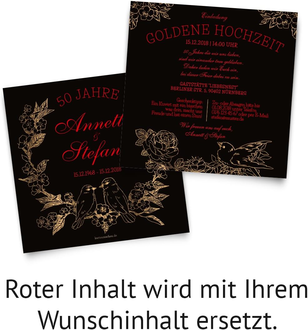 Kartenmachen.de 10 x Hochzeitseinladungen Goldhochzeit goldene Hochzeit Einladung individuell - Krat