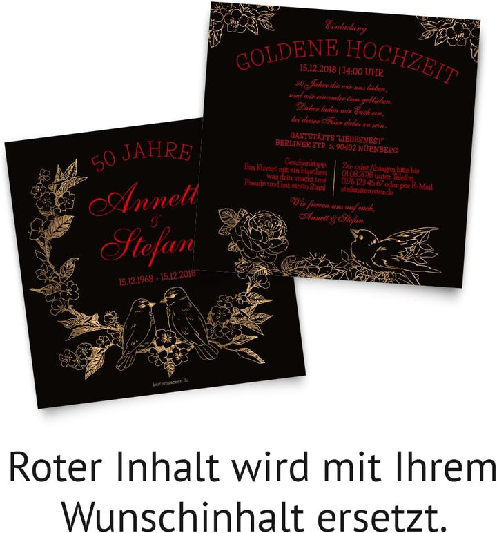 Kartenmachen.de 10 x Hochzeitseinladungen Goldhochzeit goldene Hochzeit Einladung individuell - Krat