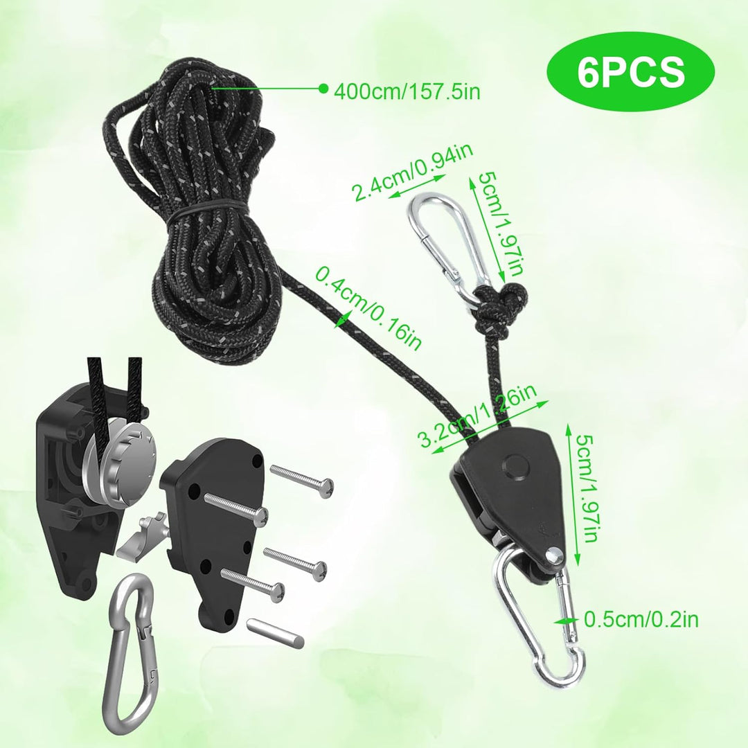 6 Stück 4mm Abspannseile mit Seilspanner, 4M Reflektierende Abspannseile, Einstellbare Seilratsche m