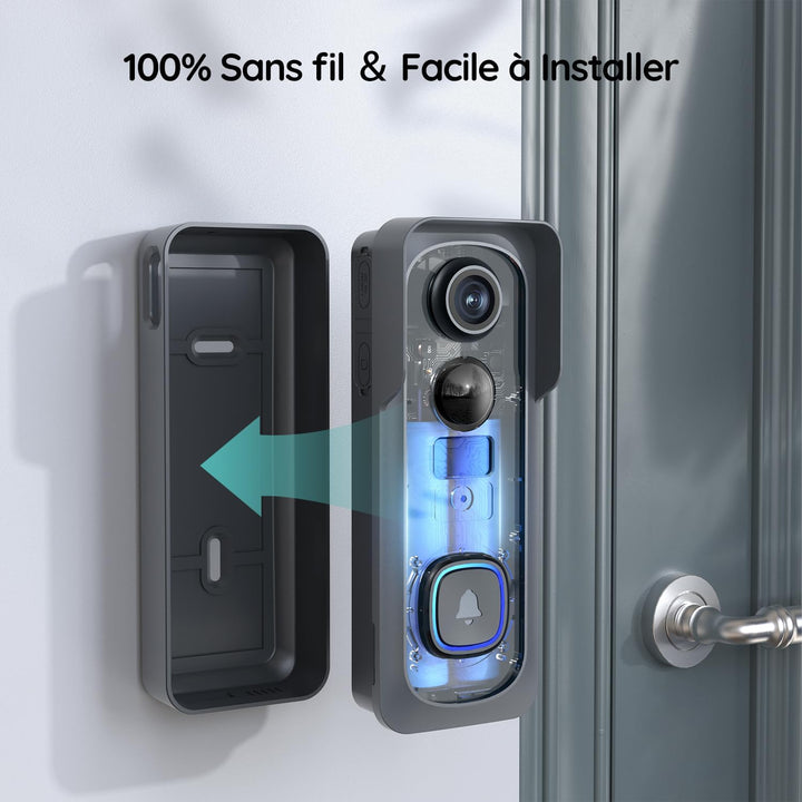 BOIFUN WLAN Video Türklingel mit Kamera, Ultra-HD-Funkklingel mit Kamera,Alexa-kompatibel, Nachtsich