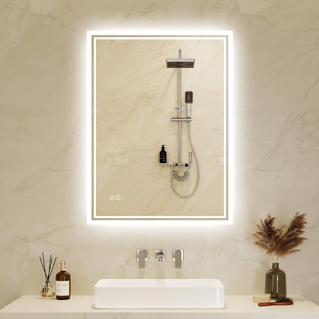 Badspiegel-mit-Beleuchtung 50x70cm: LED Badezimmer-Spiegel Badezimmerspiegel mit Beschlagfrei, Touch