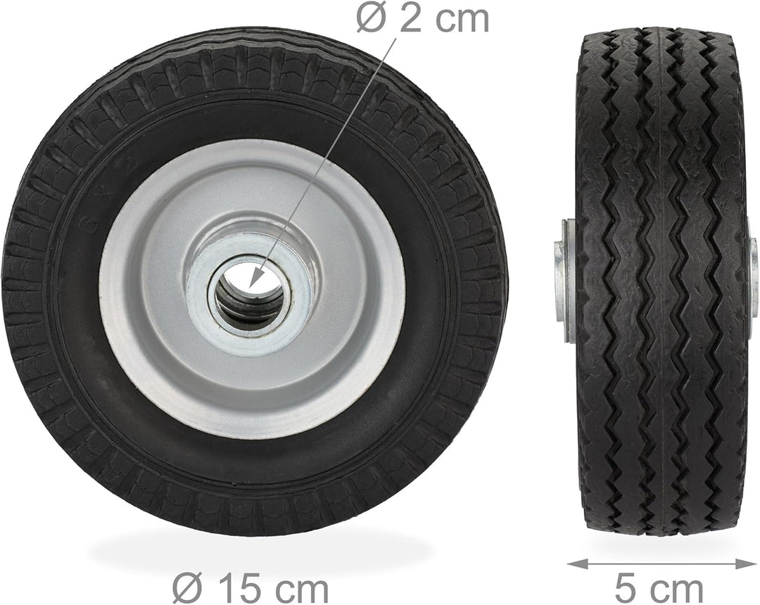 Relaxdays Rad für Roller, E-Scooter, 6x2, 2er Set, Vollgummi, Stahlfelge, Ersatzrad, pannensicher, 5