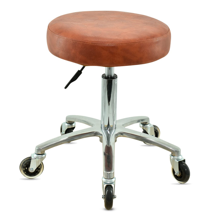 VAKON SALON - Premium Rollhocker Hellbraun höhenverstellbar von 50 bis 65 cm - Rundsitz- Drehhocker
