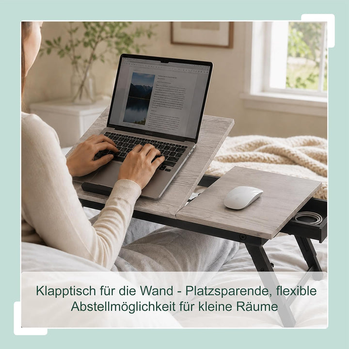 Relaxdays Laptoptisch für Bett &amp; Couch, klappbarer Betttisch, Bambus, höhenverstellbar, Betttablett,