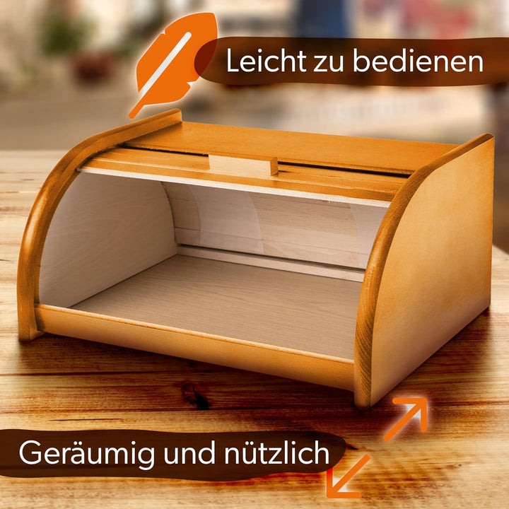 KADAX geräumiger Brotkasten aus hochqualitativem Holz, Brotbehälter mit Rolldeckel für längere frisc