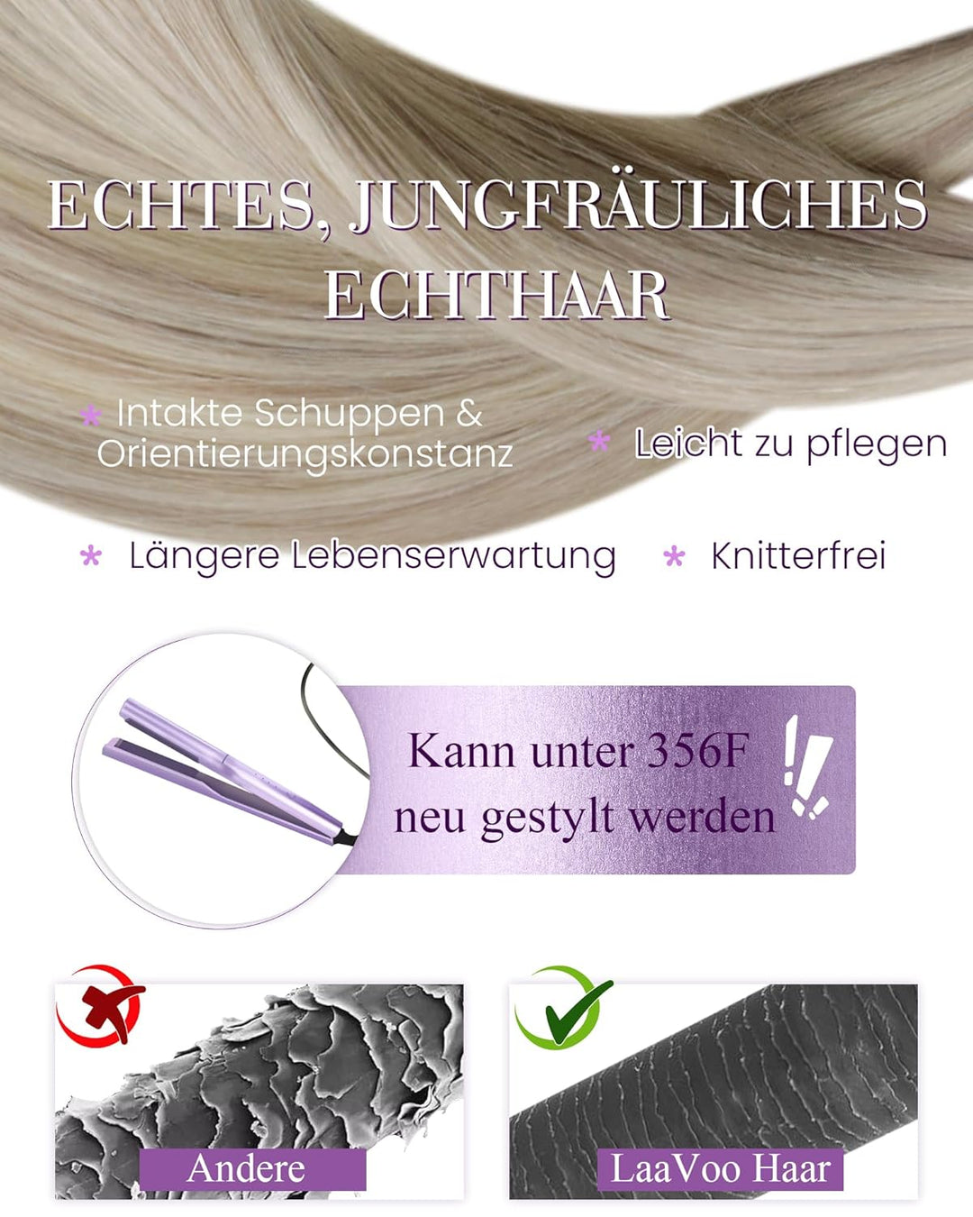 LaaVoo Bonding Extensions Echthaar U Tips Extensions Echthaar Bondings Blond Hot Fusion Keratin Haar