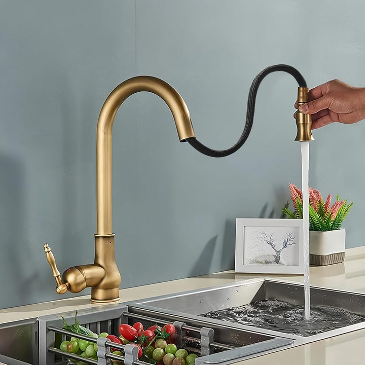 NIUKO Retro Küchenarmatur Ausziehbar, Wasserhahn Küche Messing Antik, Einhebel 360°Drehbar Spültisch