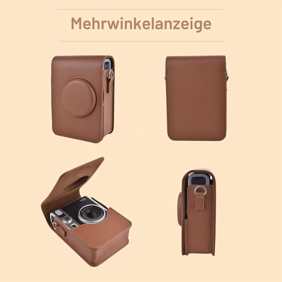 Rieibi Mini EVO Kameratasche, Vintage PU Leder Hülle Schutzhülle für Fujifilm Instax Mini EVO Sofort
